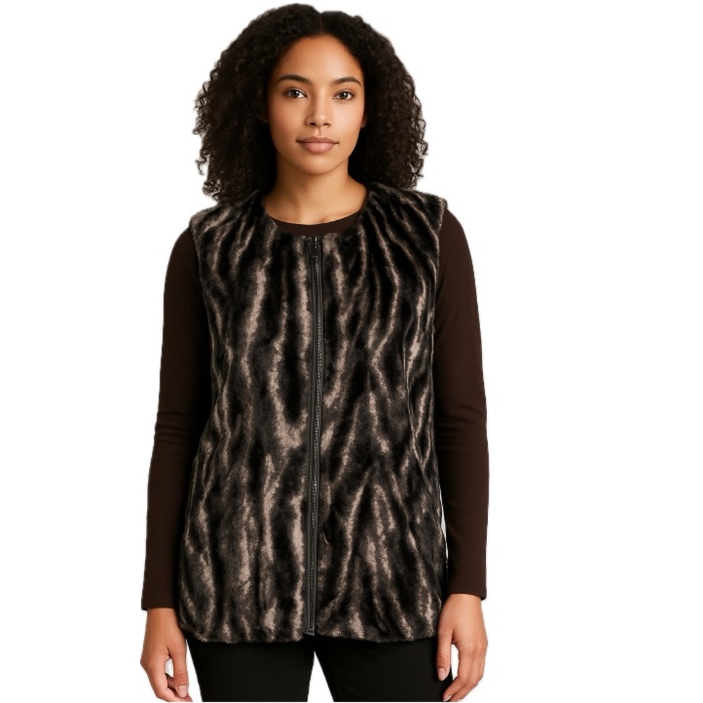 Style & co, Faux Fur Vest in Black and Brown, size xl